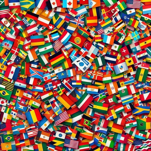 Create an image of various country flags arranged in an engaging and colorful collage that represents a world flags quiz.