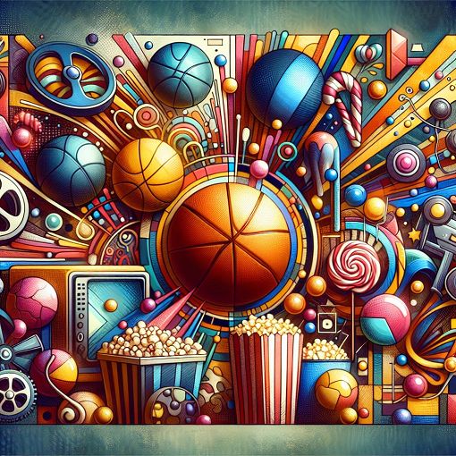 A colorful and engaging illustration representing a quiz about a young person's personal interests, hobbies, and favorite things, including basketball, sweets, and movies.