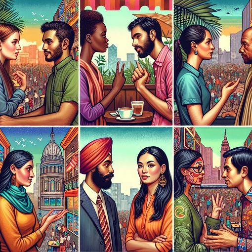 A visually engaging illustration depicting diverse people communicating in various settings, highlighting both effective and ineffective communication styles.