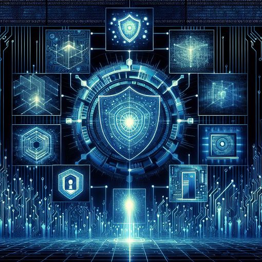 A visually engaging illustration depicting cybersecurity themes such as firewalls, intrusion detection, and digital security shields, with a tech-savvy background.