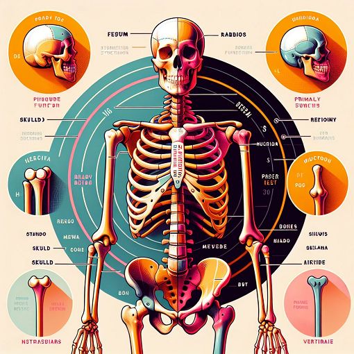 A detailed and educational illustration of the human skeletal system, showing bones and their fun<wbr>ctions, in a vibrant and informative style.