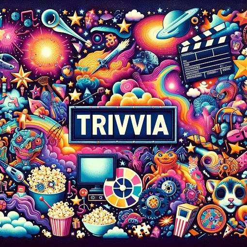 A vibrant and colorful collage of a quiz scene with hints of Disney characters, space themes and fun entertainment elements