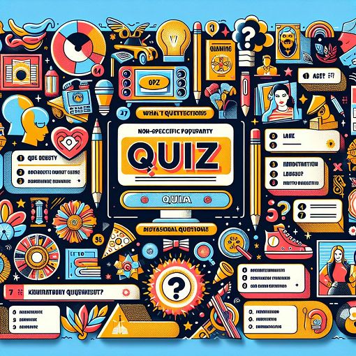 A colorful and engaging quiz layout with a diverse set of questions, including pop culture images, historical icons, and fun trivia elements, designed to attract quiz-takers and stimulate curiosity.