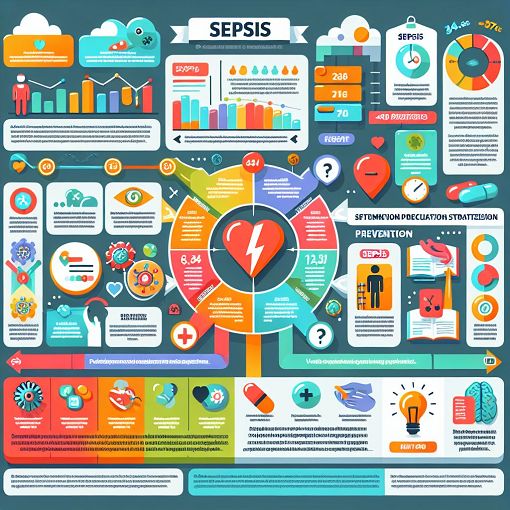 an infographic depicting sepsis statistics and prevention strategies, focusing on awareness and education, with vibrant colors and clear visuals