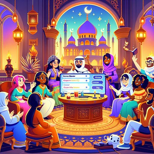 A colorful and engaging illustration depicting a whimsical gaming chat room with various animated characters representing roles like DMs, players, and humorous conversations, conveying a sense of fun and community.