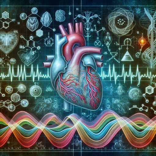 A visually engaging and informative illustration depicting the human heart, electrical signals, and various biopotentials, blended with science-themed elements.