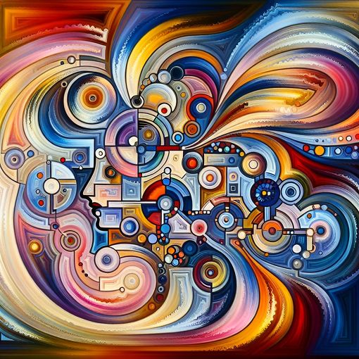 A vibrant abstract image representing personality traits and social interactions, with colorful visuals symbolizing different emotions and relationships.