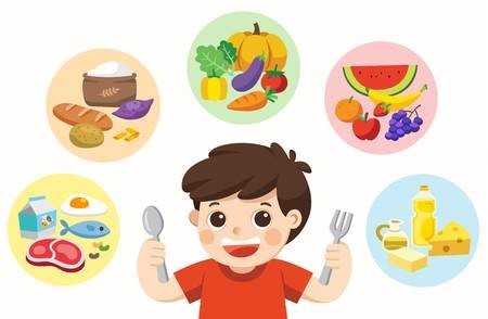 83083850-stock-vector-isolated-vector-a-cute-boy-with-the-five-food-group-let-s-get-something-to-eat-