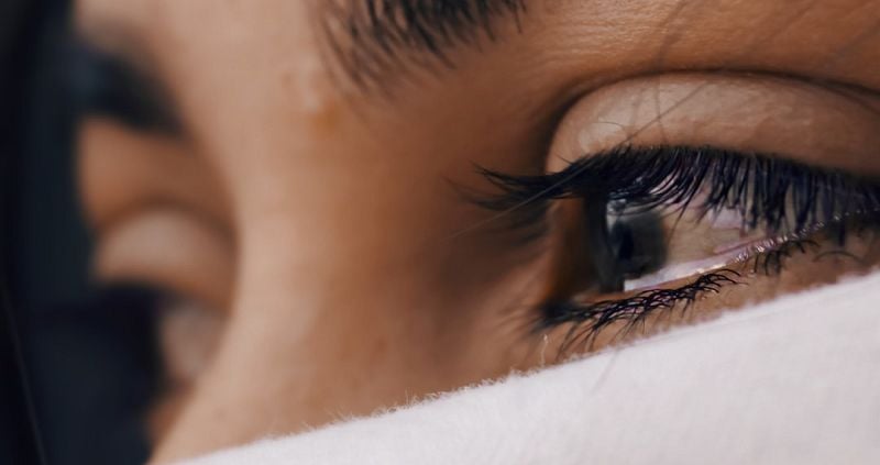 Close up of tearful womens eyes